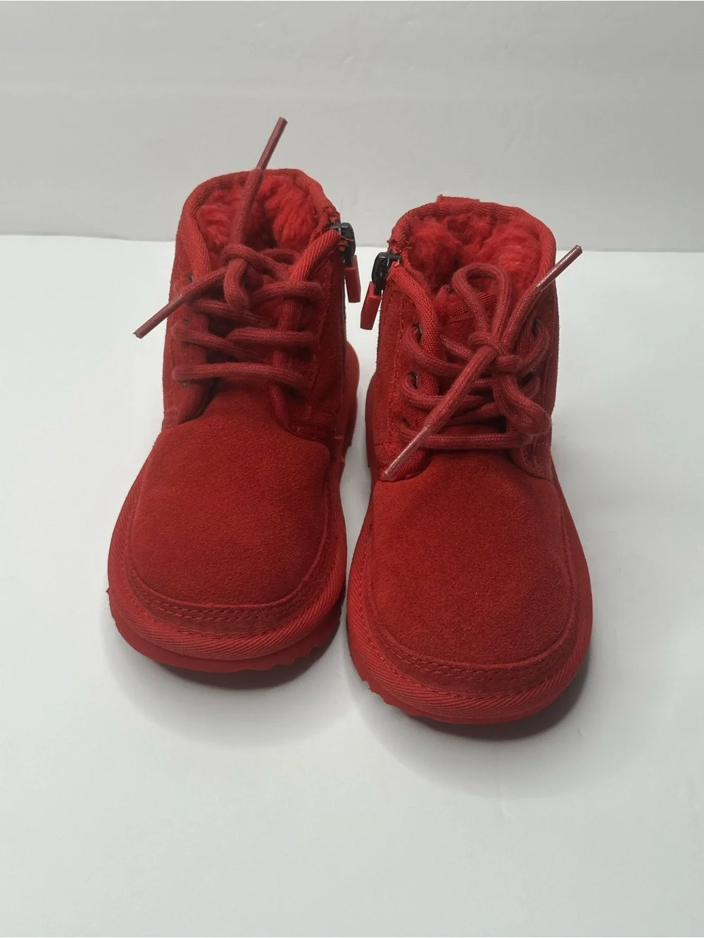 UGG Kids Red Lace-Up Plush Ankle Boots